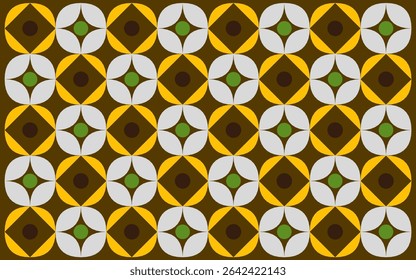 Traditional brown-yellow Indonesian batik background with soft floral accents. The ethnic style symmetry delivers vintage charm, ideal for classic decorative pieces or fabrics. Floral background art