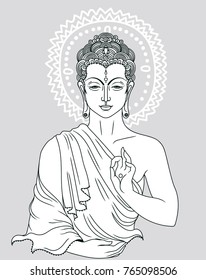 Traditional Buddha in meditation, can be used as greeting card for buddha birthday, vector illustration 
