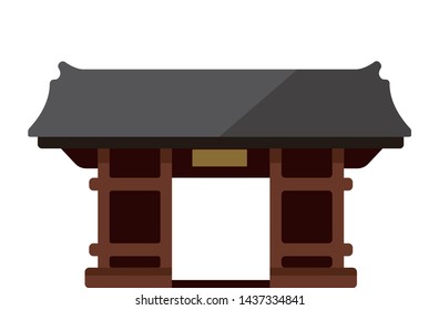 Traditional buddhism temple's gate flat illustration