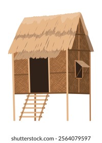 Traditional building icon. Authentic cartoon rural home vector illustration. Typical village hut, rural house design isolated on white