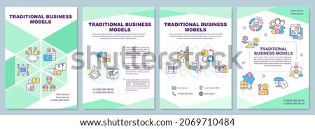 Traditional business model brochure template. Retail and commerce. Flyer, booklet, leaflet print, cover design with linear icons. Vector layouts for presentation, annual reports, advertisement pages