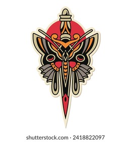 Traditional butterfly dagger tattoo vector design