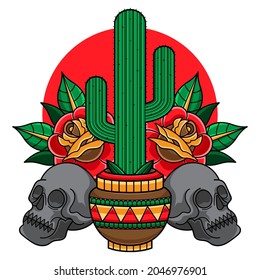 traditional cactus tattoo, vector EPS10