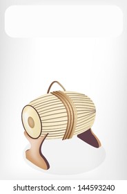A traditional Cambodia Musical Instrument, Illustration of Beautiful Sampho Drum with White Label for Copy Space and Text Decorated  