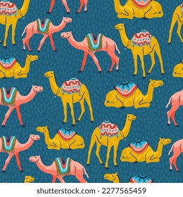 Traditional Camels Decorative Vector Seamless Pattern