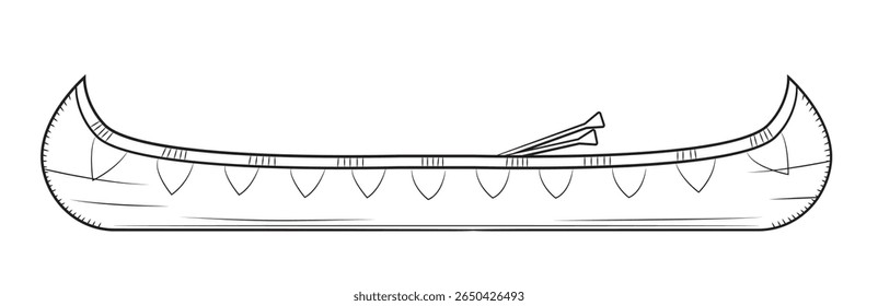 Canoa tradicional com alavancas - ilustração vetor contorno