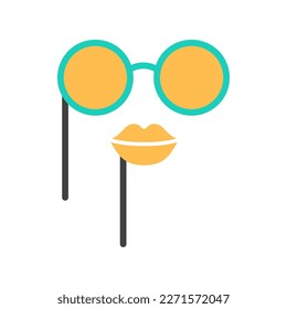 Traditional carnival mask flat line icon isolated on white background. Birthday party yellow glasses and lips. Abstract element art. Fun eyeglasses for costume decoration design vector illustration.