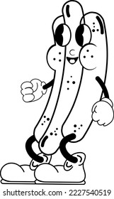 Traditional Cartoon hot dog. Hand drawn flat trendy cartoon in vector