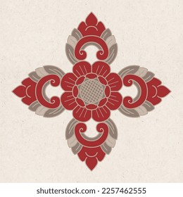 Traditional carved decorative motifs. Minimalist vector lines. Stone carving, wood carving, paper carving, laser cutting, etc. Red, gray, beige fill. Isolated on white background.