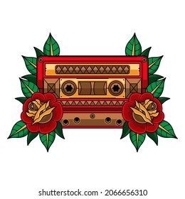traditional cassette tape tattoo, vector EPS 10