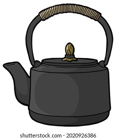 Traditional cast iron teapot. Black teapot for the Asian tea ceremony. Black teapot with gold decor. 