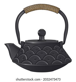 Traditional cast iron teapot. Black teapot for the Asian tea ceremony. 