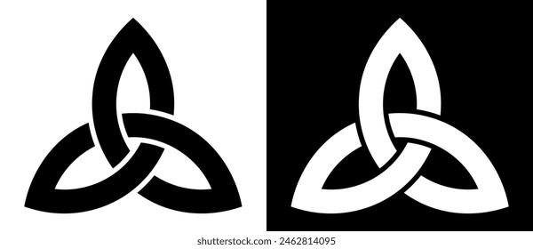 Traditional Celtic shamrock as an ornament or tattoo. A black figure on a white background and an equally white figure on the black side.