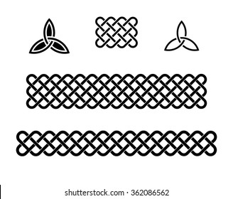 Traditional celtic style braided knot elements, black isolated on white.