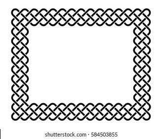 Traditional celtic style braided knot frame, black isolated on white. Vector background.