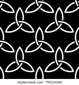 Traditional celtic style braided knots triquetra symbols seamless pattern. Irish St. Patrick's day vector backround in black and white.
