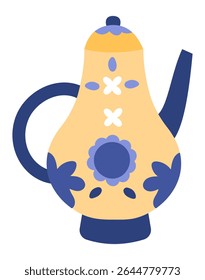 O bule tradicional de cerâmica apresenta um padrão floral azul e branco encantador, isolado contra um fundo branco limpo, servindo como um sotaque ideal para os entusiastas do chá e da decoração da cozinha