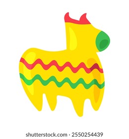 Traditional ceramic toy whistle in shape of llama alpaca decorated ornate. Element of Hispanic holiday Cinco De Mayo. Mexican holiday icon. Simple cartoon vector element isolated on white background