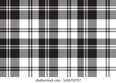 Traditional check fabric texture black white seamless pattern . Vector illustration.