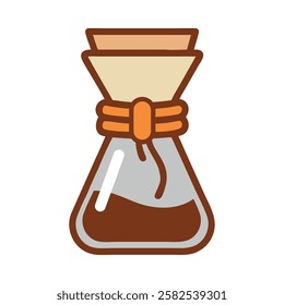 Traditional Chemex coffee maker with tied filter for home brewing