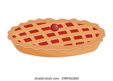 Traditionelle Kirschkuchen, Vektorgrafik. Rustikales Dessert mit Marmelade einzeln auf weißem Hintergrund. Symbol für Backwaren im Flachstil