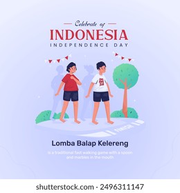 Traditional children's game of lomba balap kelereng means walking fast with marble to celebrate Indonesia independence day, Vector illustration