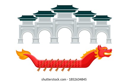 Traditional Chinese Architecture, Culture And Attractions Vector Set