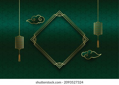 traditional chinese background with decorative elements and golden frame