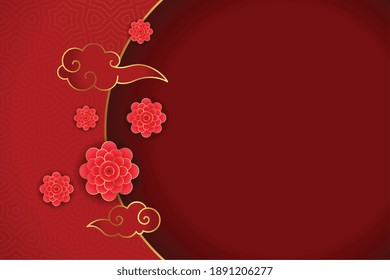 Traditional chinese background with flower and clouds