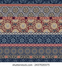 Traditional Chinese brocade silk fabric patchwork wallpaper vintage vector seamless pattern for wear kerchief shirt fabric tablecloth wrapping pillow