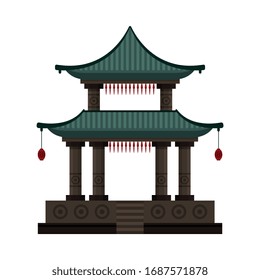 Traditional Chinese Building, Cultural Oriental Architecture Object, Gate, Ancient Temple Vector Illustration