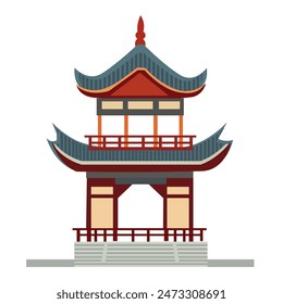 Ilustración vectorial plana de edificio chino tradicional, fachadas de edificio de ciudad de China antigua con pagoda