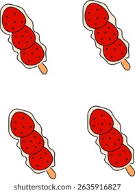 Traditional Chinese Candy Skewer Vector with Red Glazed Fruit – Tanghulu Inspired Sweet Snack for Food Packaging Design