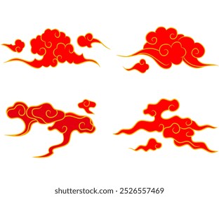A traditional Chinese cloud pattern featuring vibrant red and gold colors, perfect for adding an auspicious touch to your designs