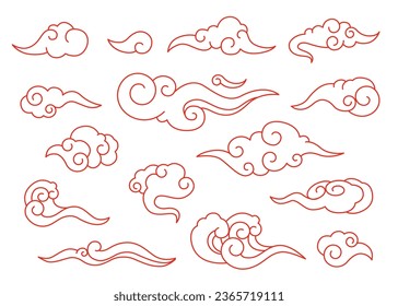 Traditional chinese clouds - japanese sky doodle elements - asian oriental style cloud, china festive decorative ornaments