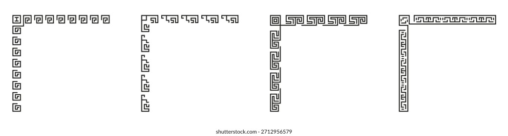 Traditional Chinese Corner Frame Border Isolated on Transparent Background. Chinese Corner Frame Border Line Ornament. Editable Stroke. Isolated Vector Illustration.