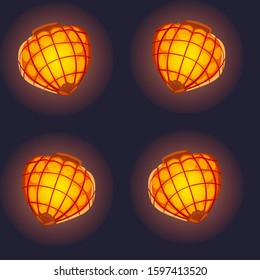 Traditional Chinese different shapes lantern set, a cartoon style. Seamless pattern. Flat vector illustration isolate on a dark background.Vector illustration. Decoration elements for Chinese New Year