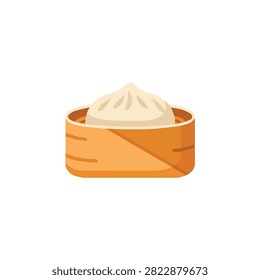 Traditional Chinese Dim Sum Dumpling or Xiaolongbao Served in a Bamboo Steamer Vector Illustration