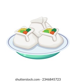 Traditional Chinese dim sum vector illustration. Asian street food dish on plate isolated on white. Asian or Pan Asian food concept