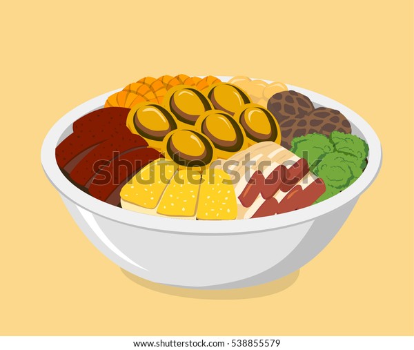 传统中国菜 盆菜 大碗中供应不同食物的数量 通常在农历新年或庆祝日期间吃库存矢量图 免版税