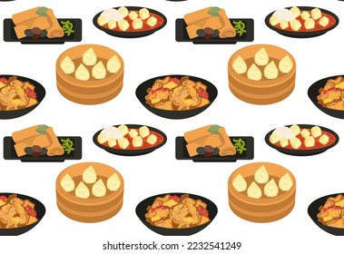 Traditional Chinese dishes. Seamless pattern in vector. Asian cuisine