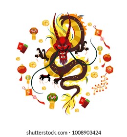 Traditional chinese Dragon, ancient symbol of asian or china culture, decoration for new year celebration, mythology animal vector illustration, idea for tattoo design