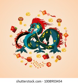 Traditional chinese Dragon, ancient symbol of asian or china culture, decoration for new year celebration, mythology animal vector illustration, idea for tattoo design