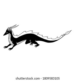 Traditional Chinese Dragon black silhouette on white background. Asian style. Vector.