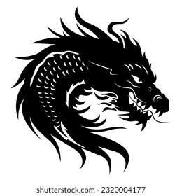 Traditional Chinese Dragon black silhouette icon. Chinese Happy New Year 2024. Vector Illustration
