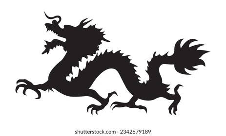 Traditional Chinese dragon, black silhouette. Symbol for 2024 New Year. Vector illustration.