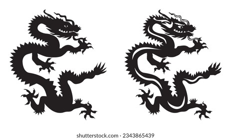 Traditional Chinese dragon, black silhouette. Symbol for 2024 New Year. Vector illustration.