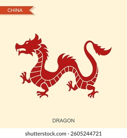 Traditional Chinese dragon. Cut out icon. Vector Illustration