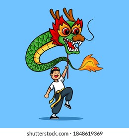 Traditional chinese dragon dance performance illustration. Suitable for chinese new year theme.