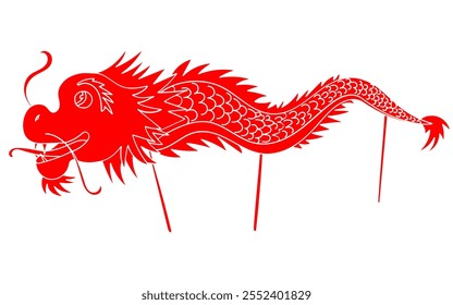 Traditional Chinese dragon dance. Red solid silhouette shape. Lunar New Year celebration, street festival. Design element for web and digital design, print, stickers, invitations, cards, logos,posters